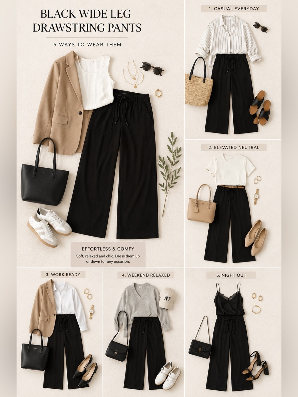 Wit and Wisdom Wide Leg Black Drawstring Pants
